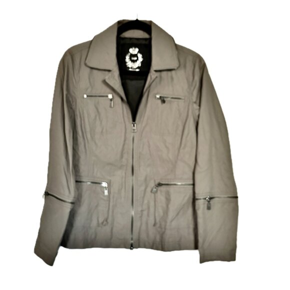 Utility Jacket by Cino Beige Waterproof Zipper Pockets & Sleeves Wm Sz L NWOT - Picture 11 of 12